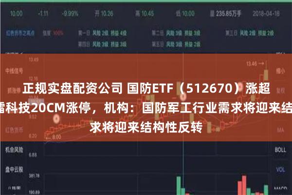 正规实盘配资公司 国防ETF（512670）涨超3%，臻镭科技20CM涨停，机构：国防军工行业需求将迎来结构性反转